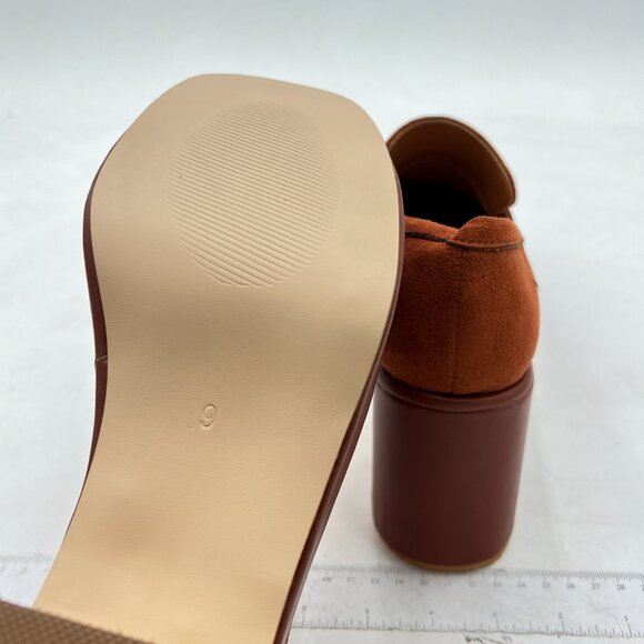 Brown Retro Square Toe Platform Chunky High Heel Slip-On Shoes - Picture 7 of 9